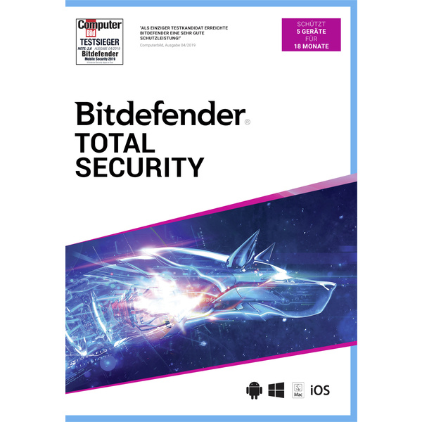BHV Verlag Bitdefender Total Security 2021 5 Gerät / 18 Monate (Code in a Box) Windows, Mac, Android, iOS Antivirus