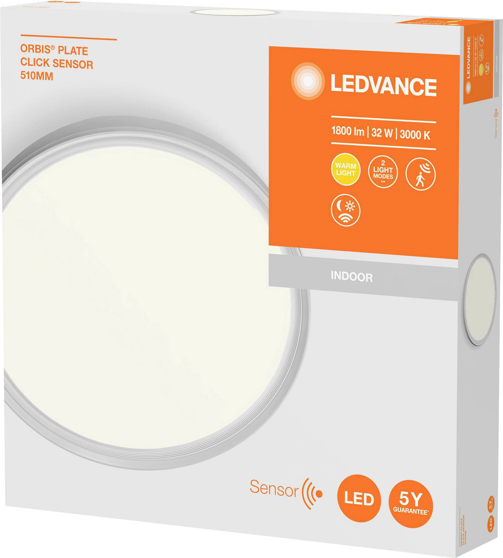 LEDVANCE 4058075472853 Orbis LED-Deckenleuchte mit Bewegungsmelder 32W Weiß, Silber