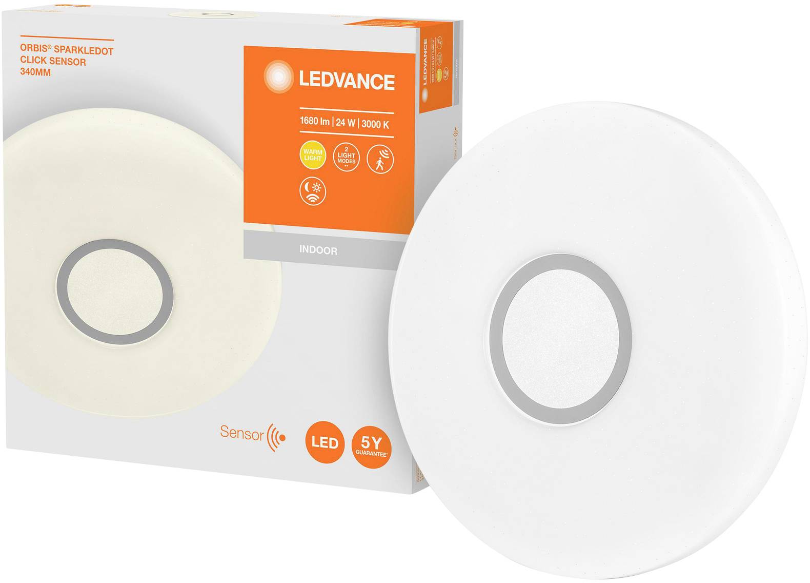 LEDVANCE 4058075472877 Orbis LED-Deckenleuchte mit Bewegungsmelder 24W Weiß