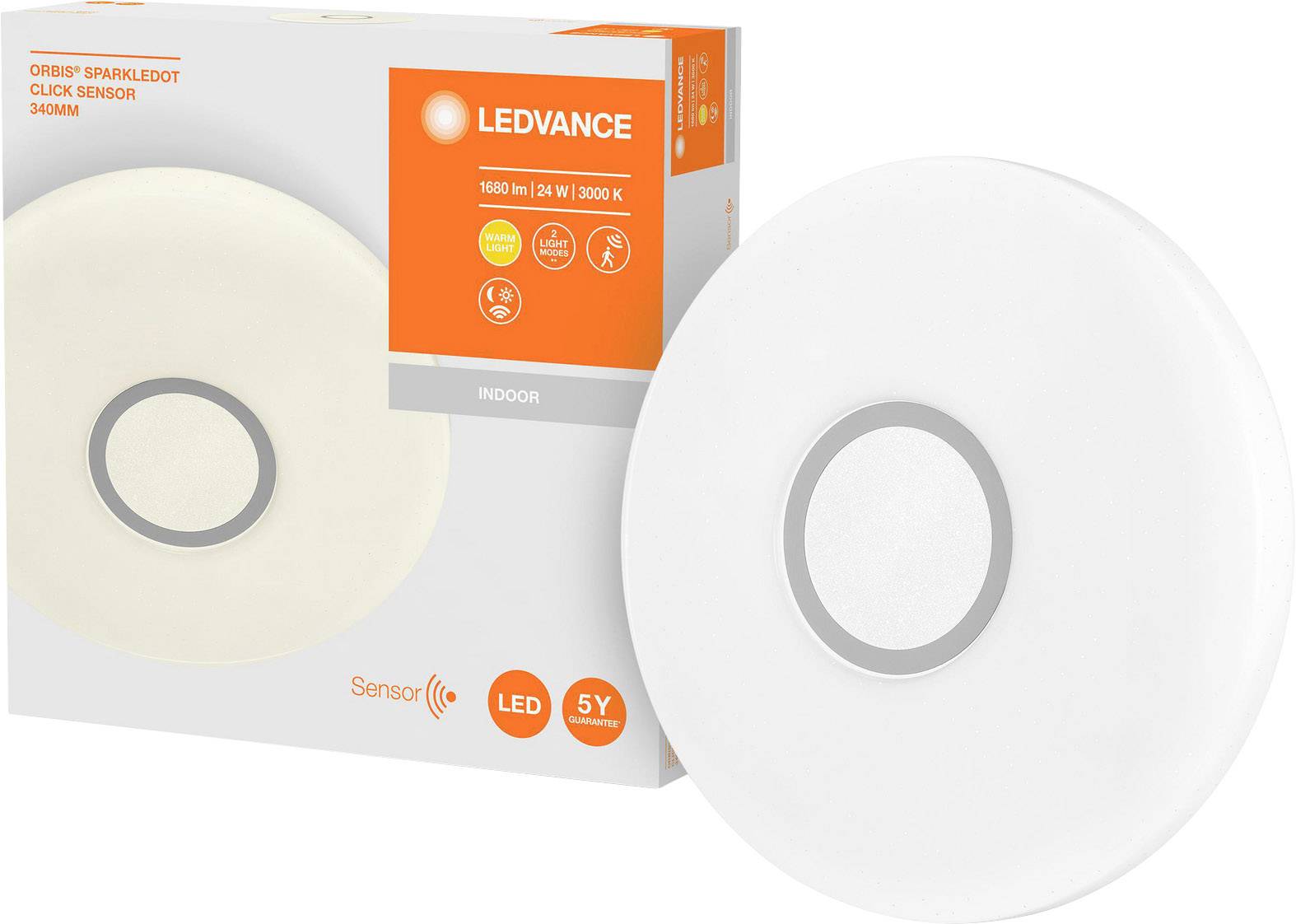 LEDVANCE 4058075472877 Orbis LED-Deckenleuchte mit Bewegungsmelder 24 W Weiß