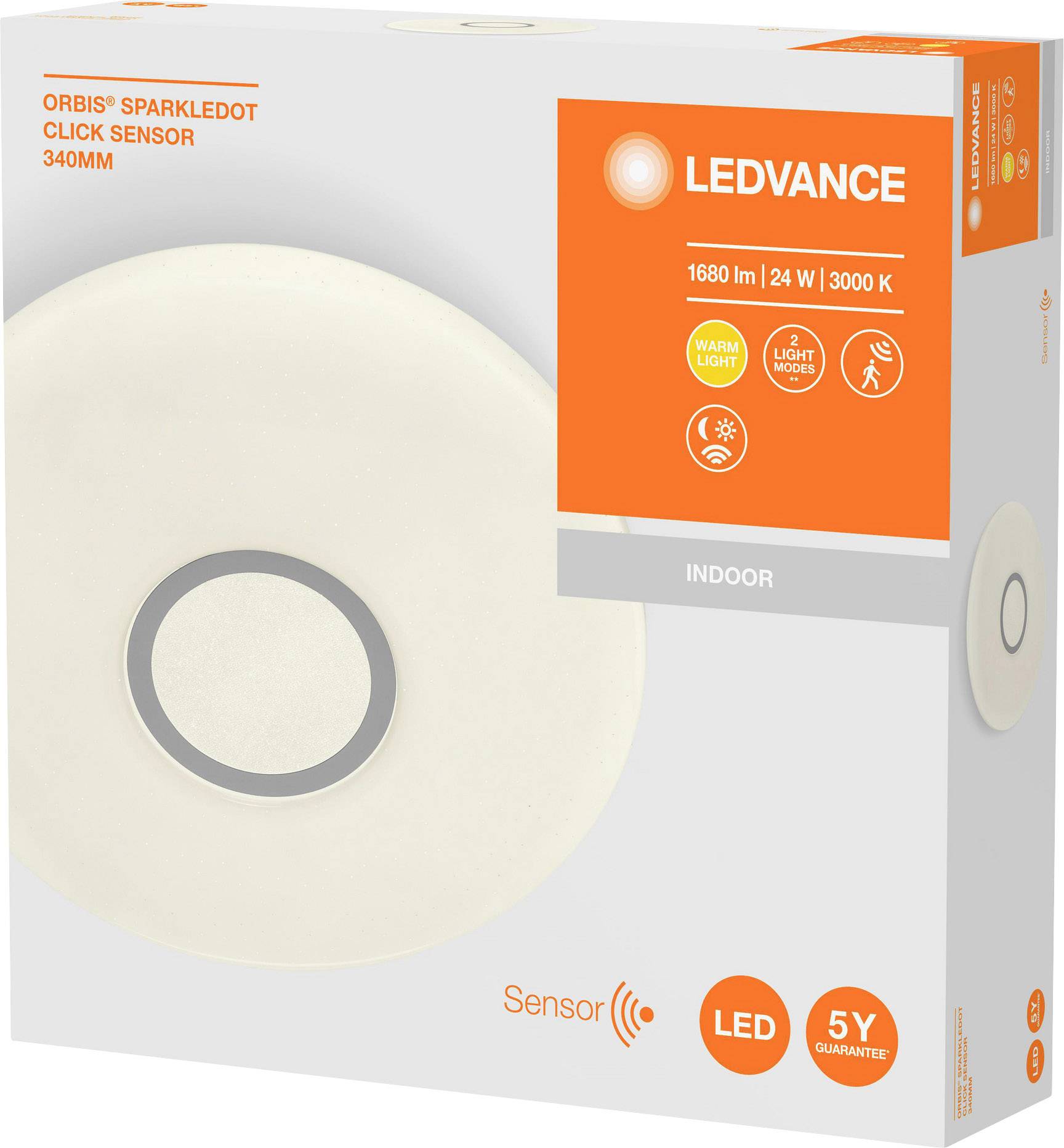 LEDVANCE 4058075472877 Orbis LED-Deckenleuchte mit Bewegungsmelder 24 W Weiß