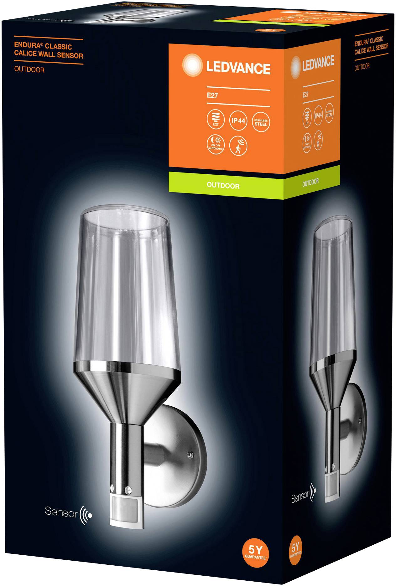 LEDVANCE Endura Classic Calice Sensor 4058075477971 Außenwandleuchte mit Bewegungsmelder LED E27 Edelstahl, Transparent, Glas