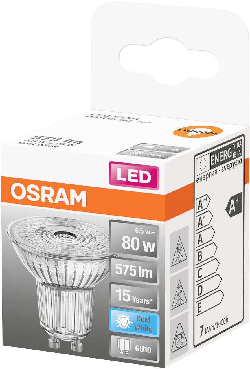 OSRAM HOMELIGHTING 4058075453647 LED EEK F (A - G) GU10 Reflektor 6.9 W = 80 W Kaltweiß (Ø x L) 51.0 mm x 52.0 mm 1 St.