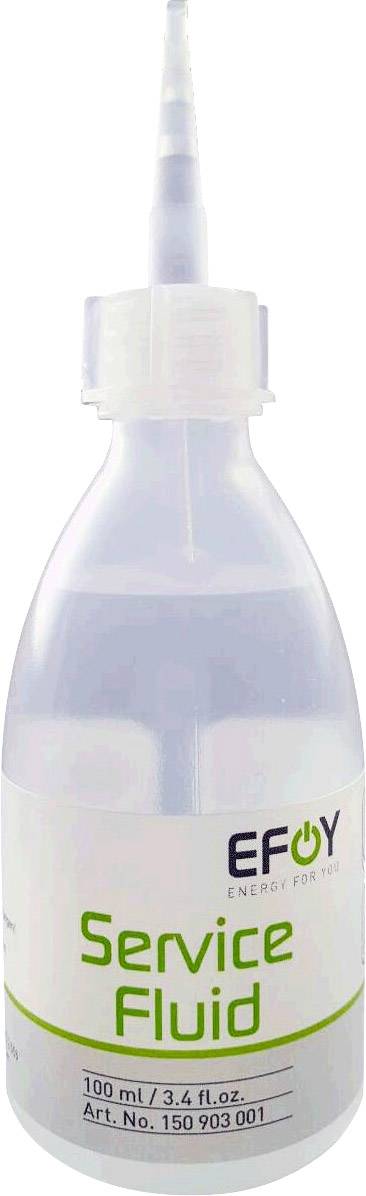 Plastikflasche mit der Aufschrift 'Service Fluid' von EFOY. Fassungsvermögen: 100 ml.
