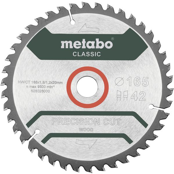 Metabo Precision cut Wood - Classic 165X20 Z42 WZ 5° 628026000 Hartmetall Kreissägeblatt 165 x 20 x 1.2mm Zähneanzahl: 42 1St.