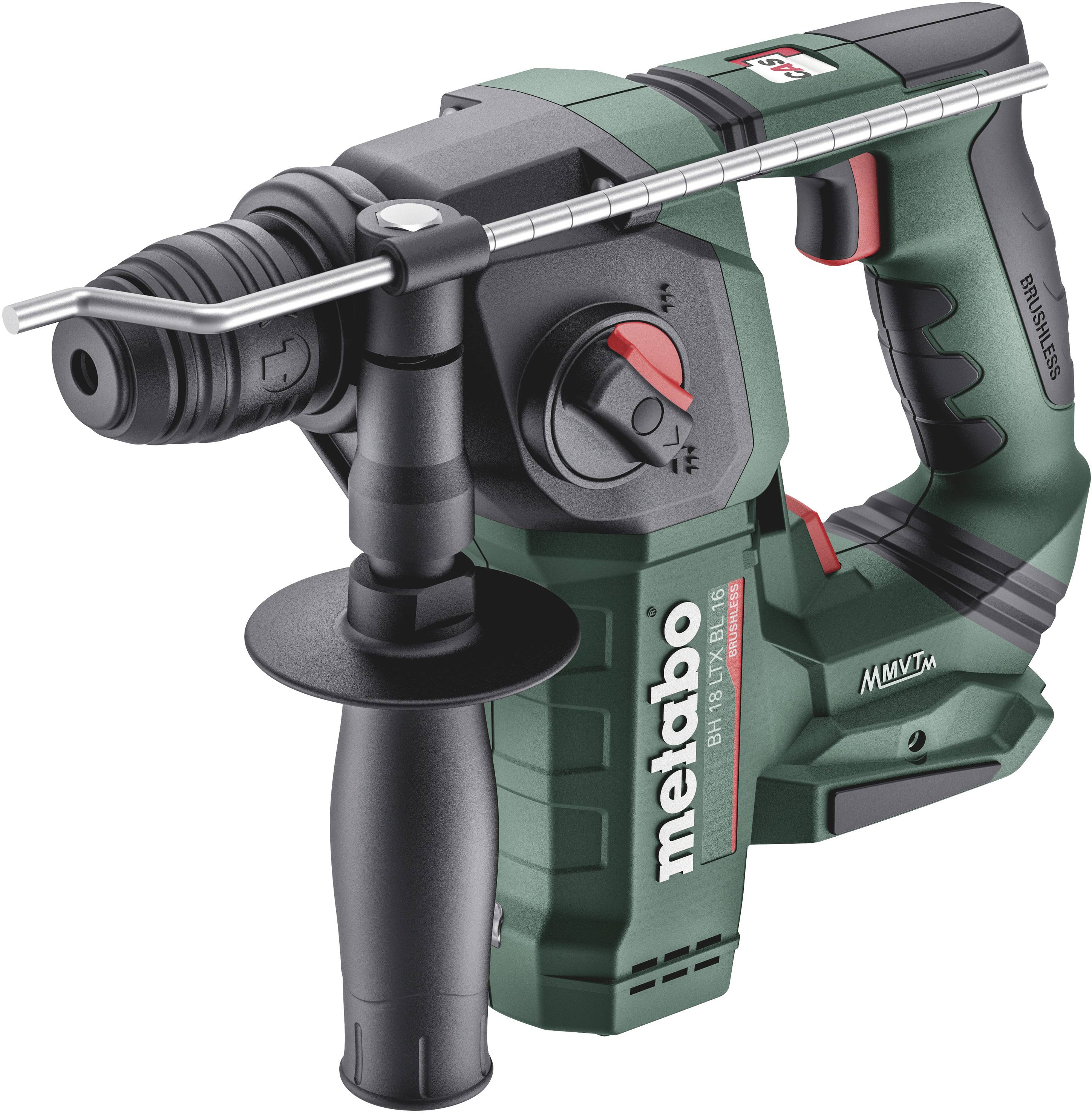 Metabo Akku-Bohrhammer mit austauschbaren Aufsätzen, ergonomischem Griff und grün-schwarzem Design. Ideal für Bauarbeiten.