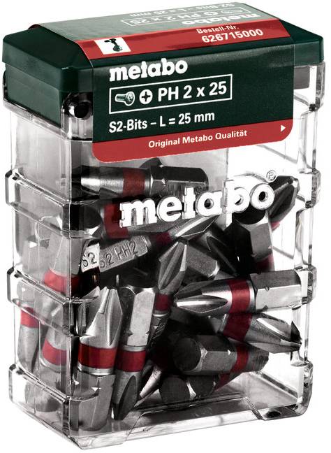 Transparente Metabo-Bitbox mit der Bezeichnung „PH 2 x 25