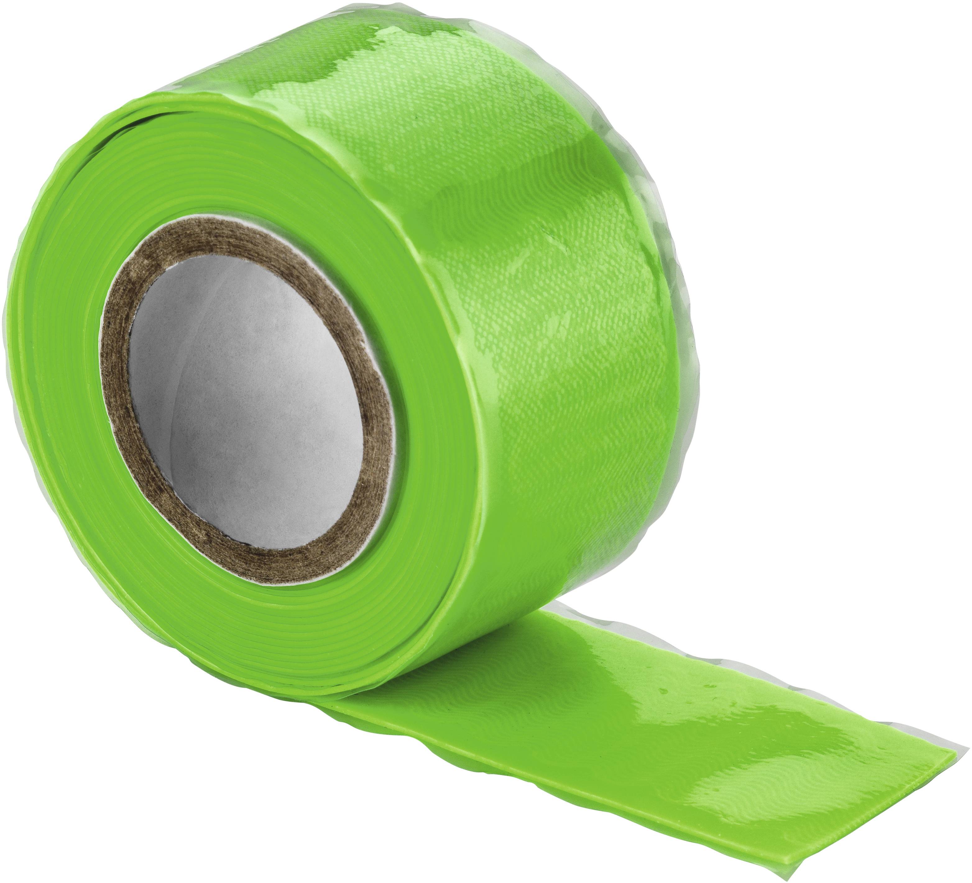 Eine Rolle grünes Klebeband, teilweise abgerollt.