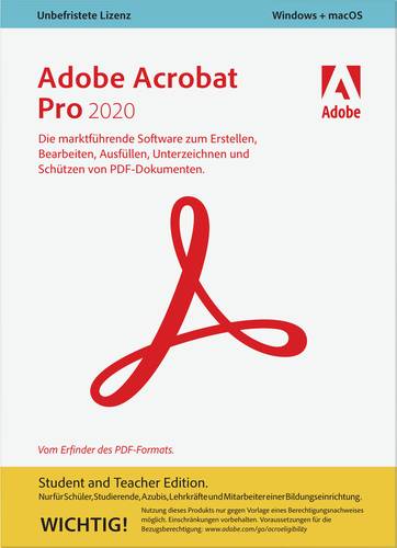 Adobe Acrobat Pro 2020 Student and Teacher Edition Vollversion, 1 Lizenz Windows, Mac PDF-Software