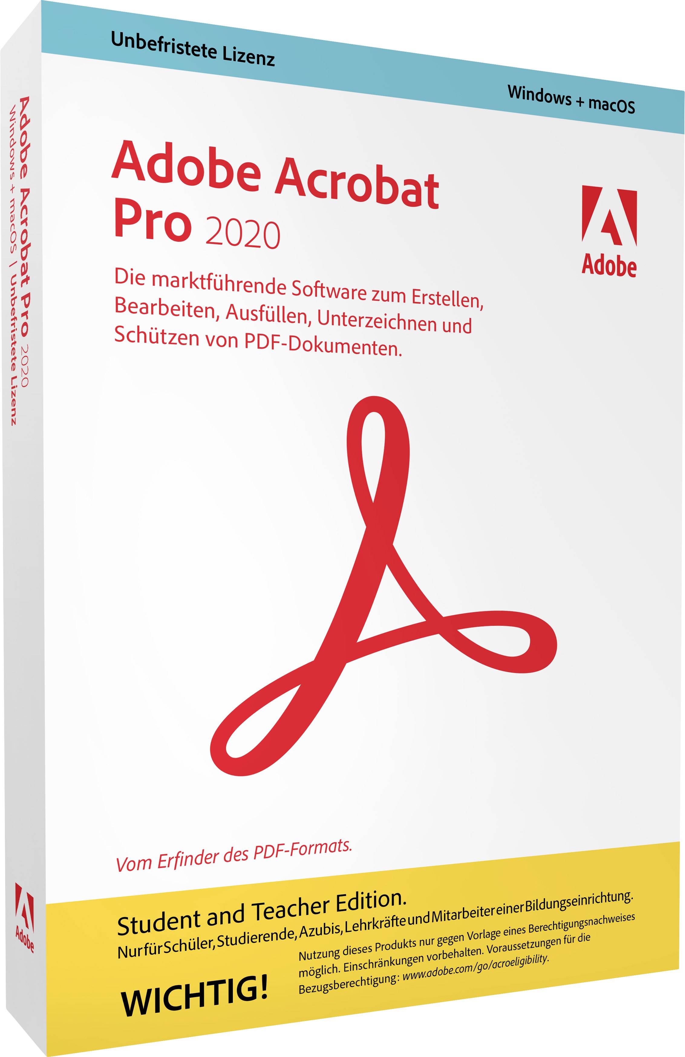 Adobe Acrobat Pro 2020 Student and Teacher Edition Vollversion, 1 Lizenz Windows, Mac PDF-Software
