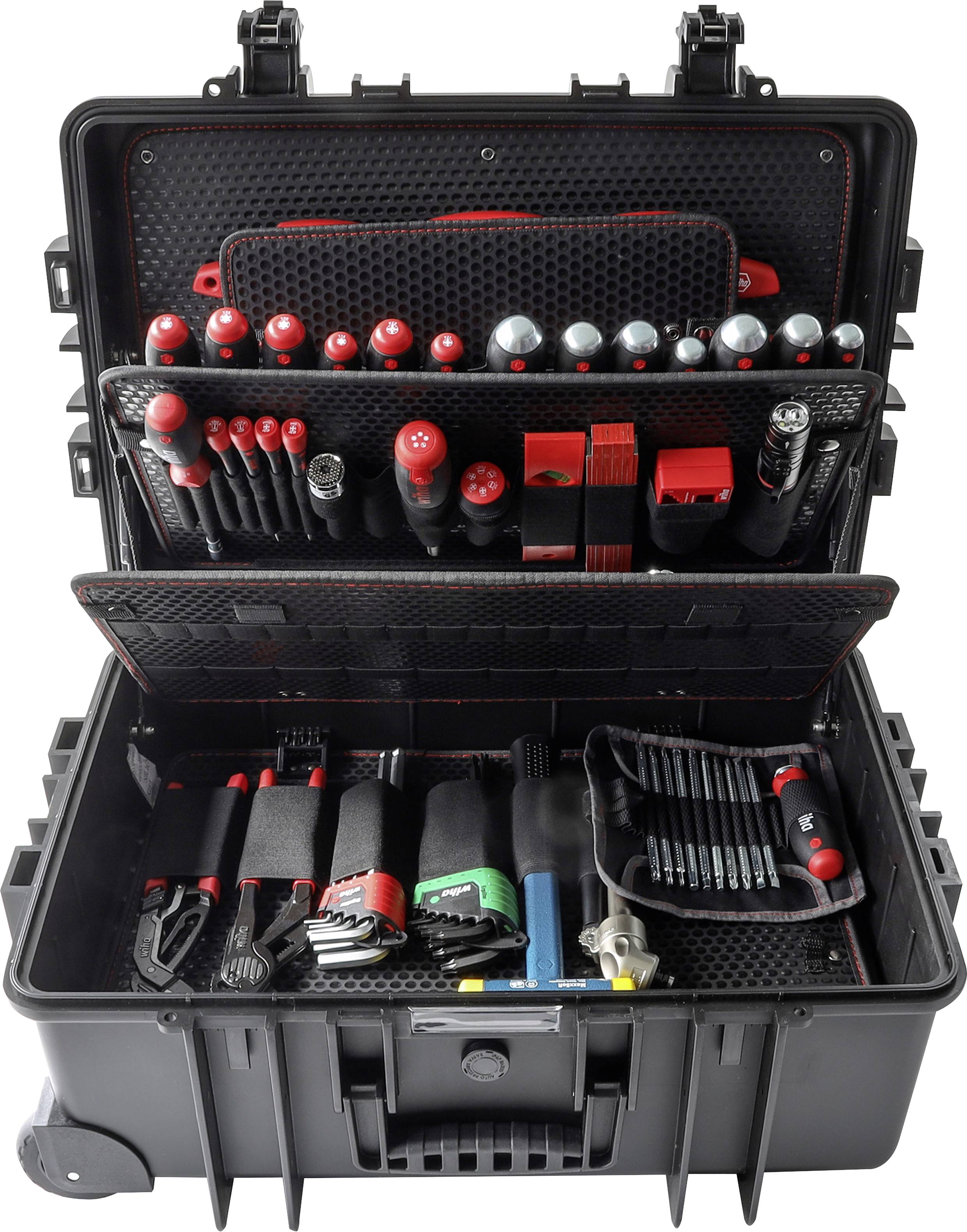 Wiha 93007111 Handwerker Werkzeugset mit Rollen, staubdicht, ausziehbarer Griff 102teilig