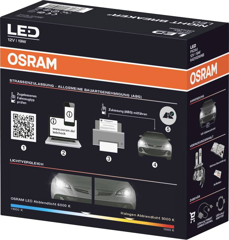 OSRAM 64210DWNB LED Leuchtmittel Night Breaker® LED H7 19 W 12 V