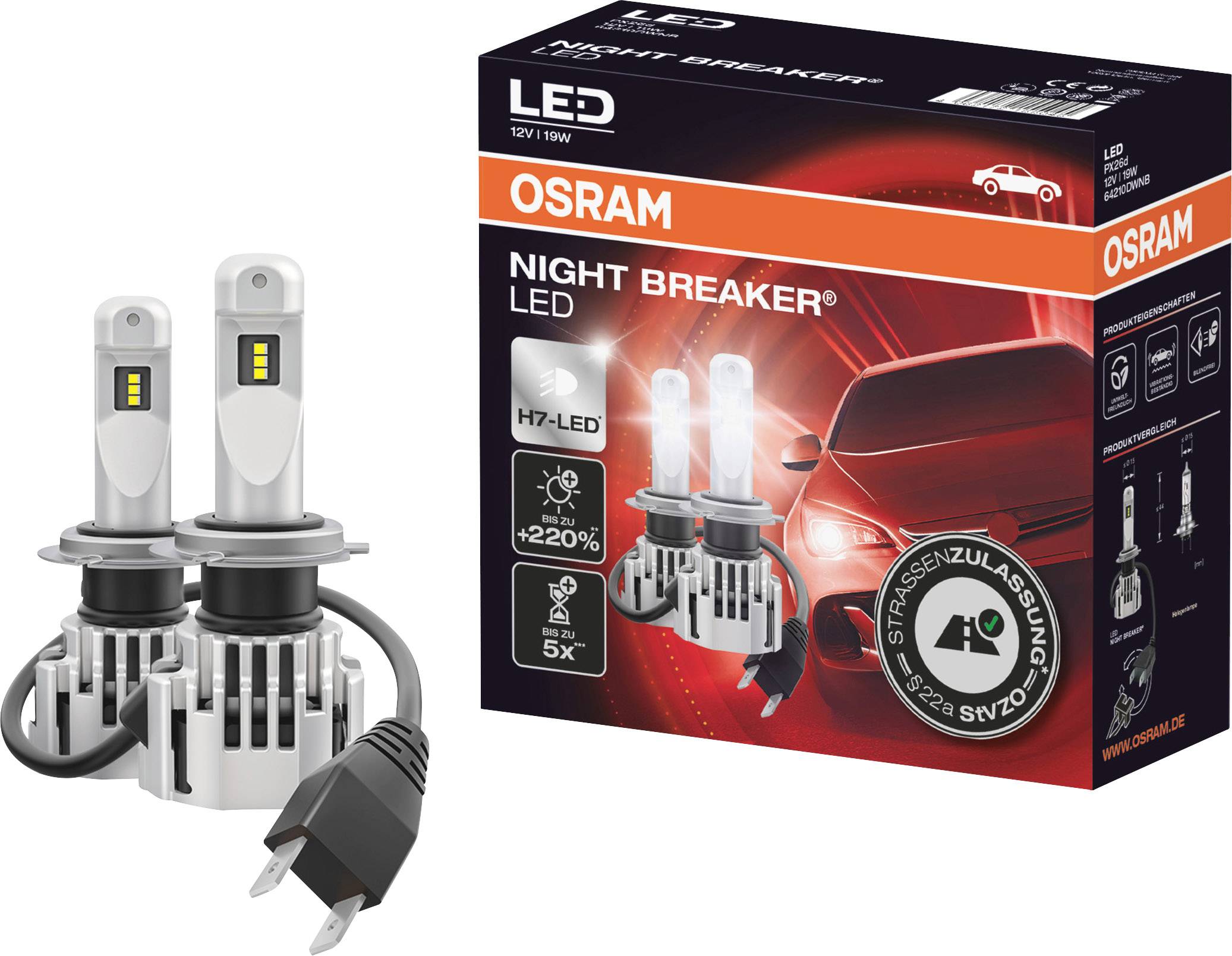 OSRAM 64210DWNB LED Leuchtmittel Night Breaker® LED H7 19 W 12 V