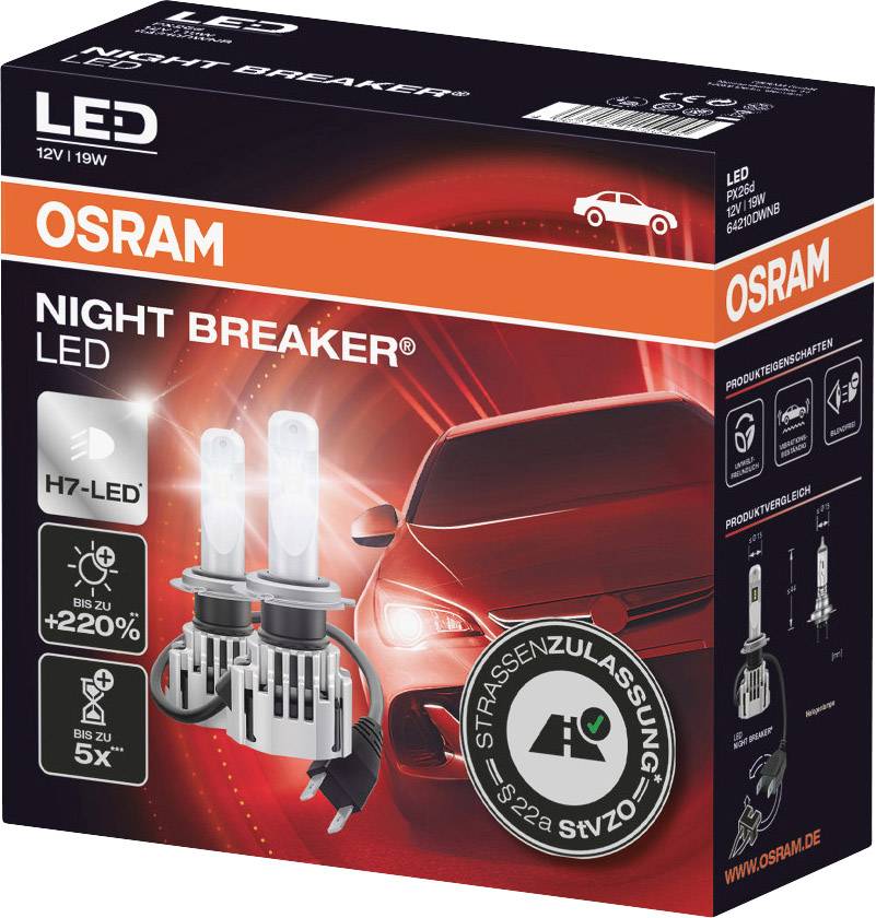 OSRAM 64210DWNB LED Leuchtmittel Night Breaker® LED H7 19 W 12 V