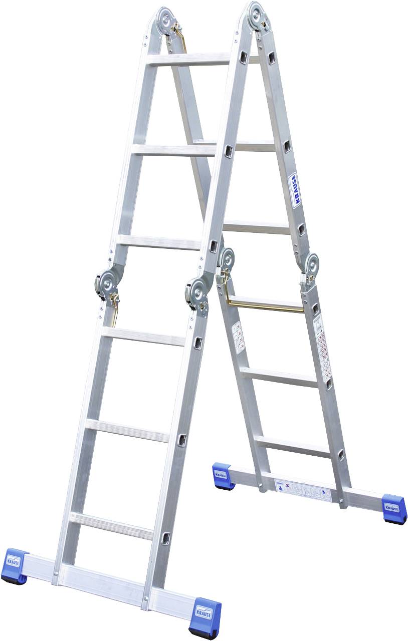 Aluminium-Teleskopleiter mit mehreren Gelenken, die in verschiedene Positionen eingestellt werden kann. Geeignet für vielseitige Haushalts- oder Bauanwendungen.
