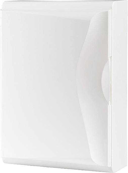 Ein weißer, rechteckiger Verteilerkasten mit abgerundeten Kanten, geeignet zur unauffälligen Montage in Innenräumen.