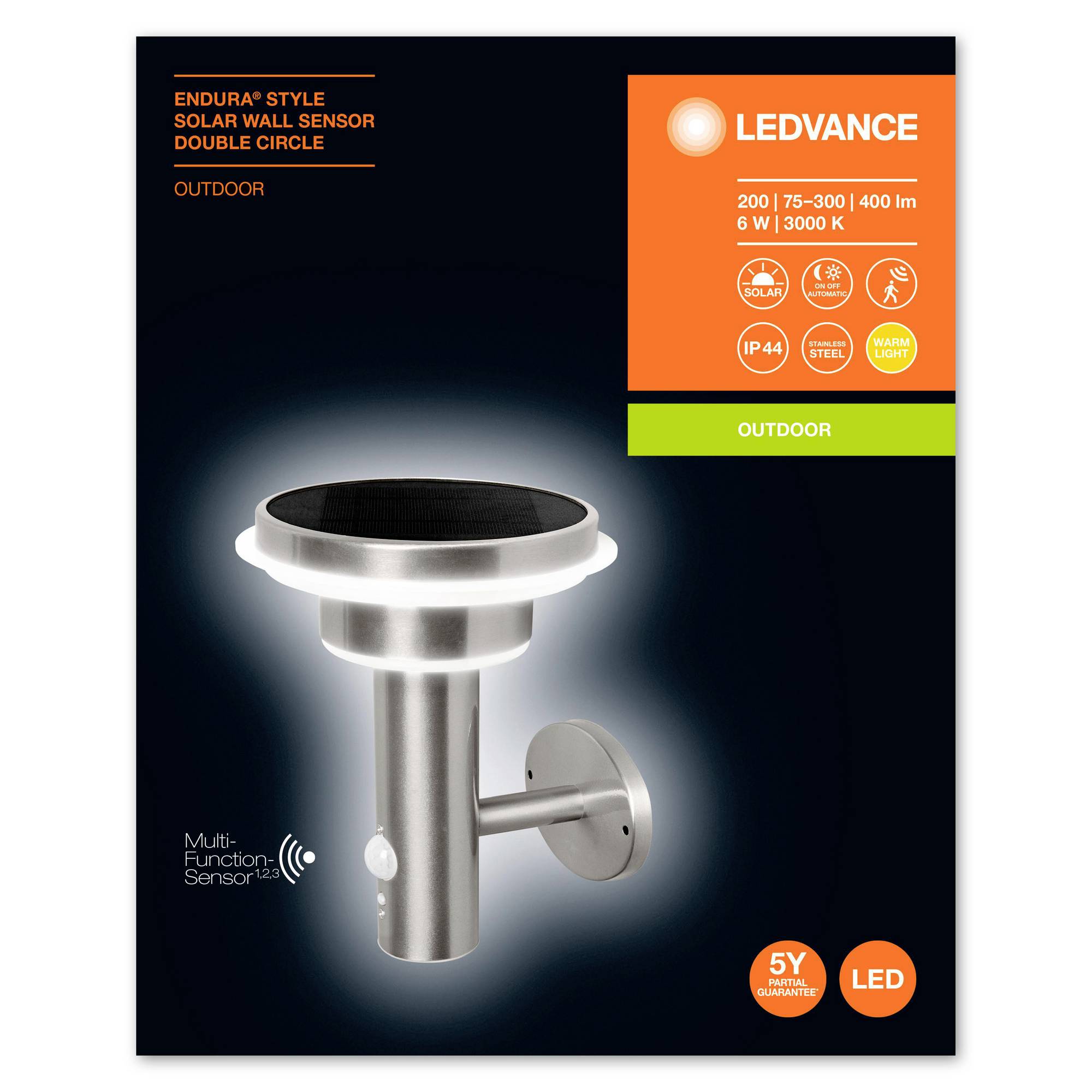 LEDVANCE ENDURA STYLE SOL WALL2CIRCLE6WST LEDV 4058075392687 Solar-Außenwandleuchte mit Bewegungsmelder 6W Stahl