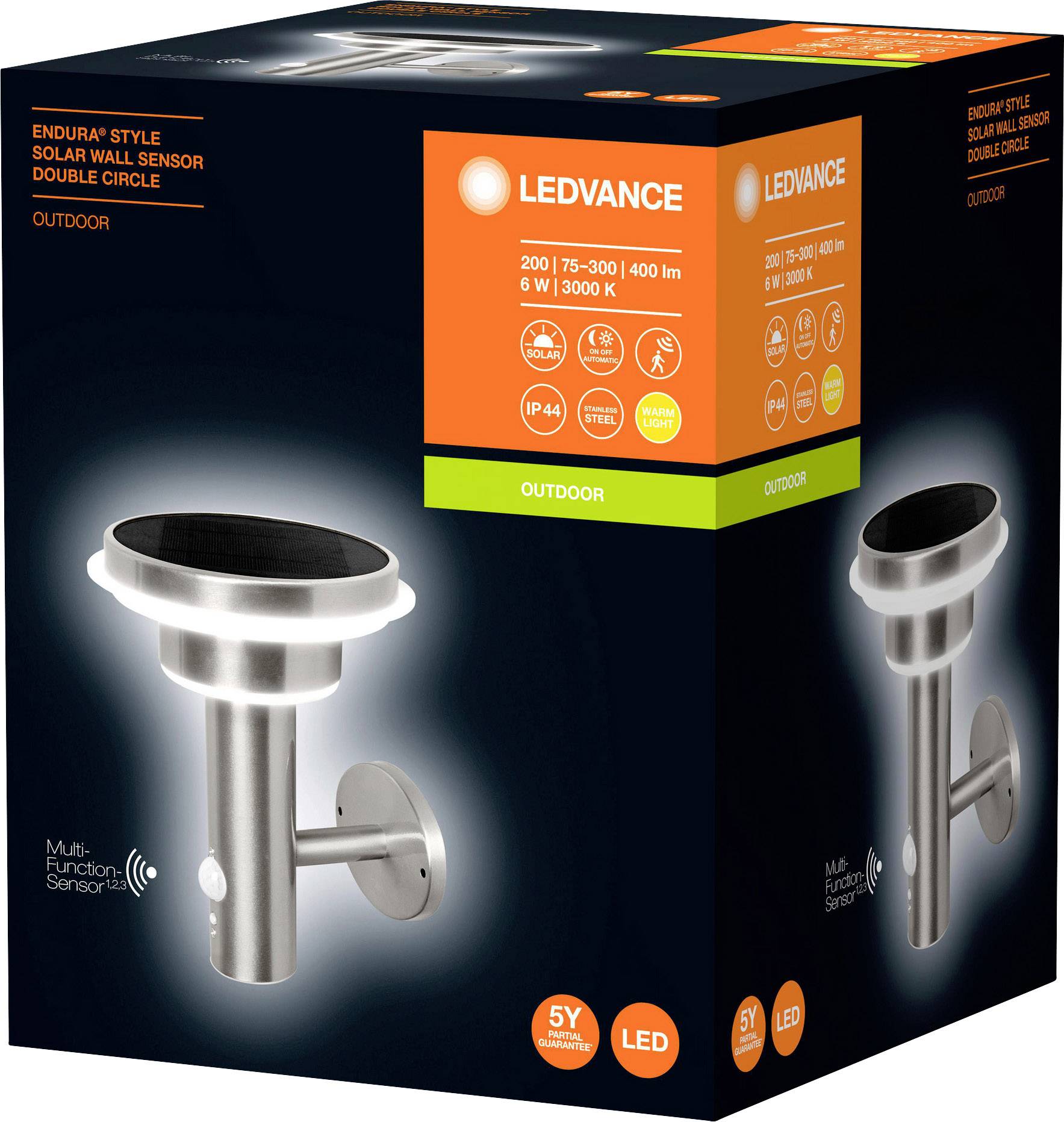 LEDVANCE ENDURA STYLE SOL WALL2CIRCLE6WST LEDV 4058075392687 Solar-Außenwandleuchte mit Bewegungsmelder 6W Stahl