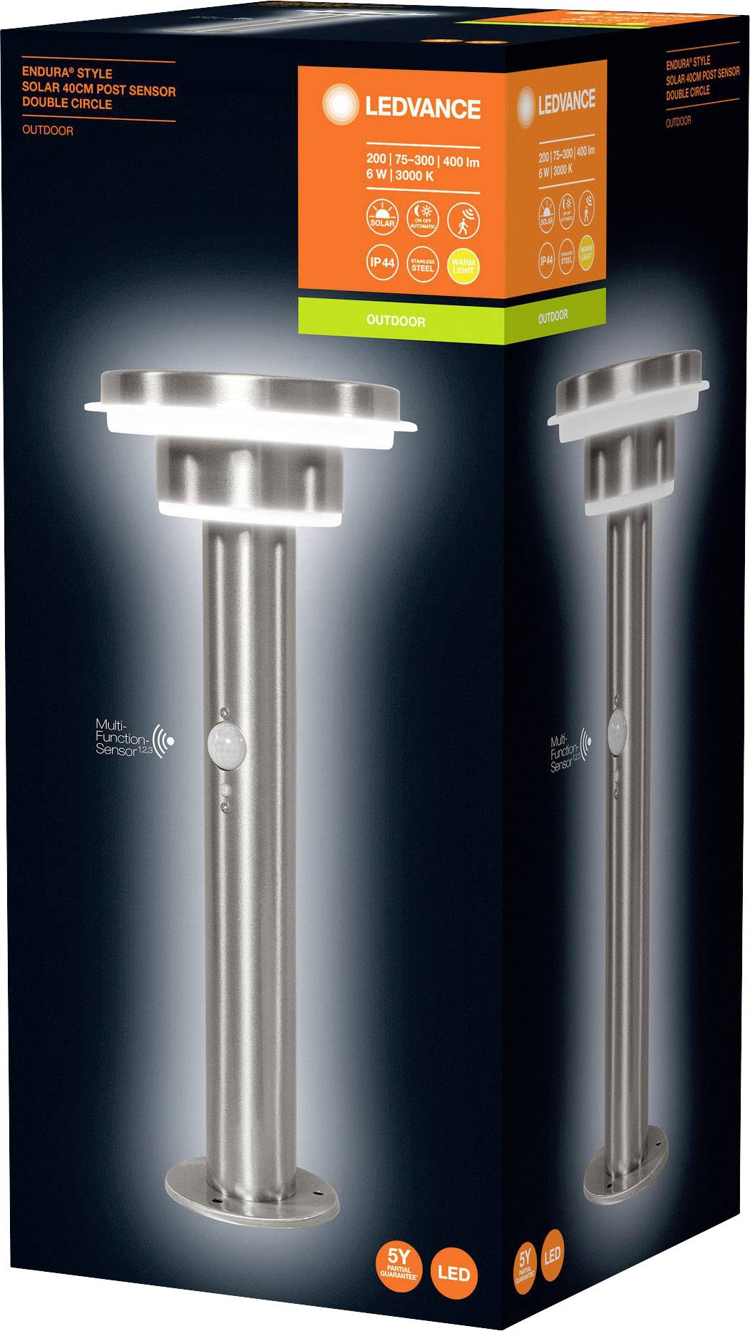 LEDVANCE ENDURA STYLE SOL 2CIRCLE40CM6WST LEDV 4058075392700 Solar-Außenstandleuchte mit Bewegungsmelder 6W Stahl