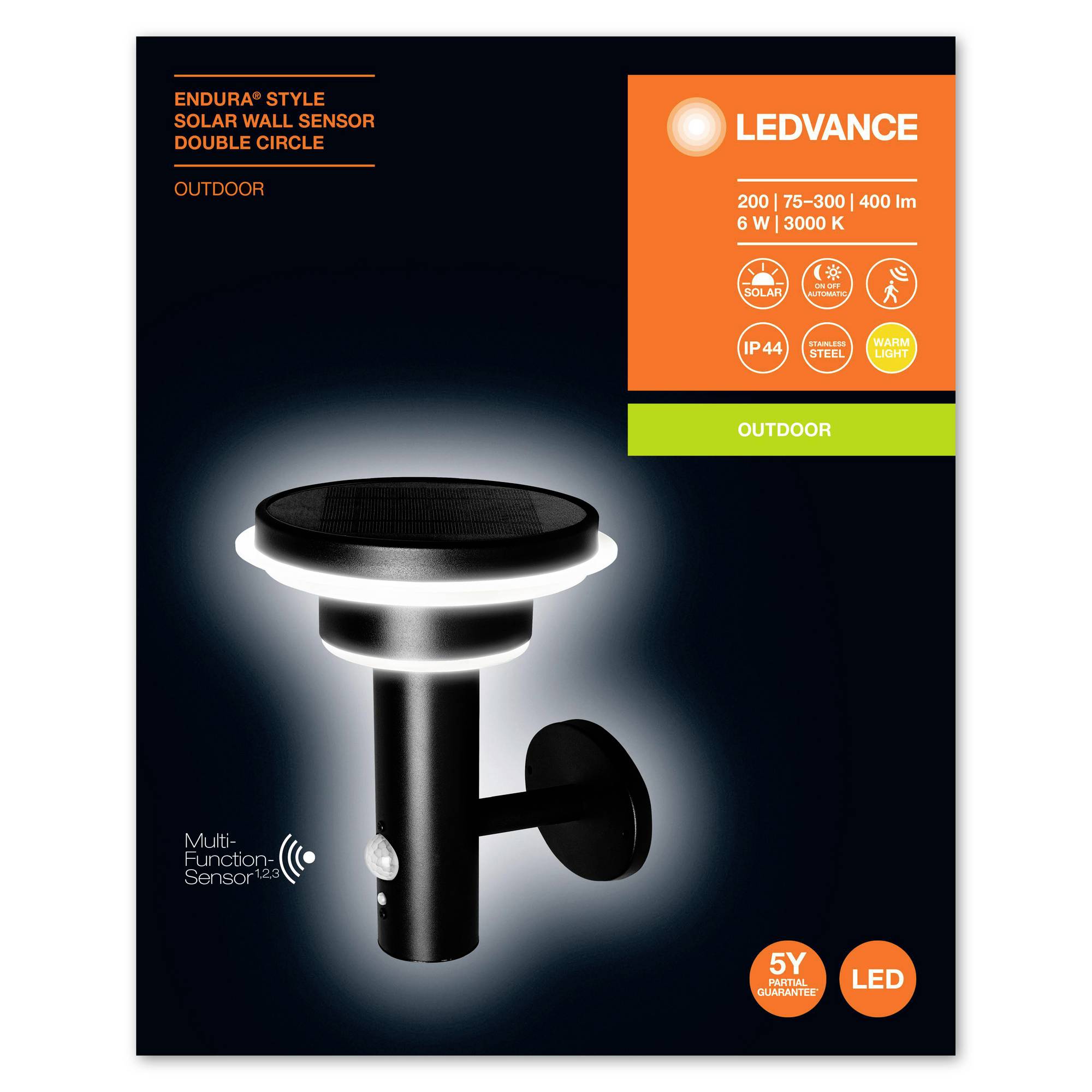LEDVANCE ENDURA STYLE SOL WALL2CIRCLE6WBK LEDV 4058075392724 Solar-Außenwandleuchte mit Bewegungsmelder 6W Schwarz