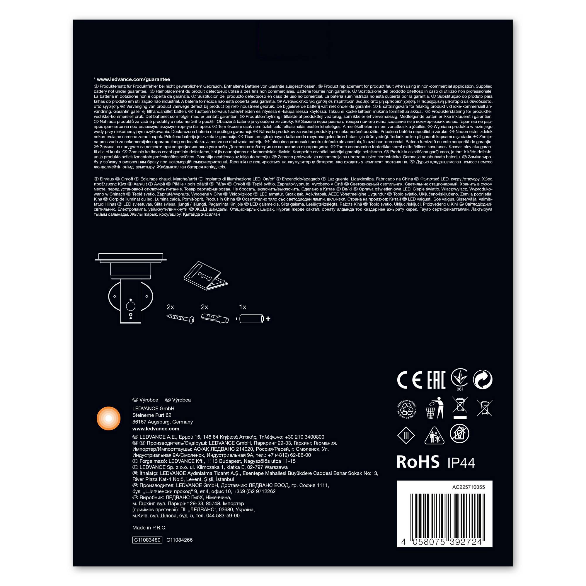 LEDVANCE ENDURA STYLE SOL WALL2CIRCLE6WBK LEDV 4058075392724 Solar-Außenwandleuchte mit Bewegungsmelder 6 W Schwarz