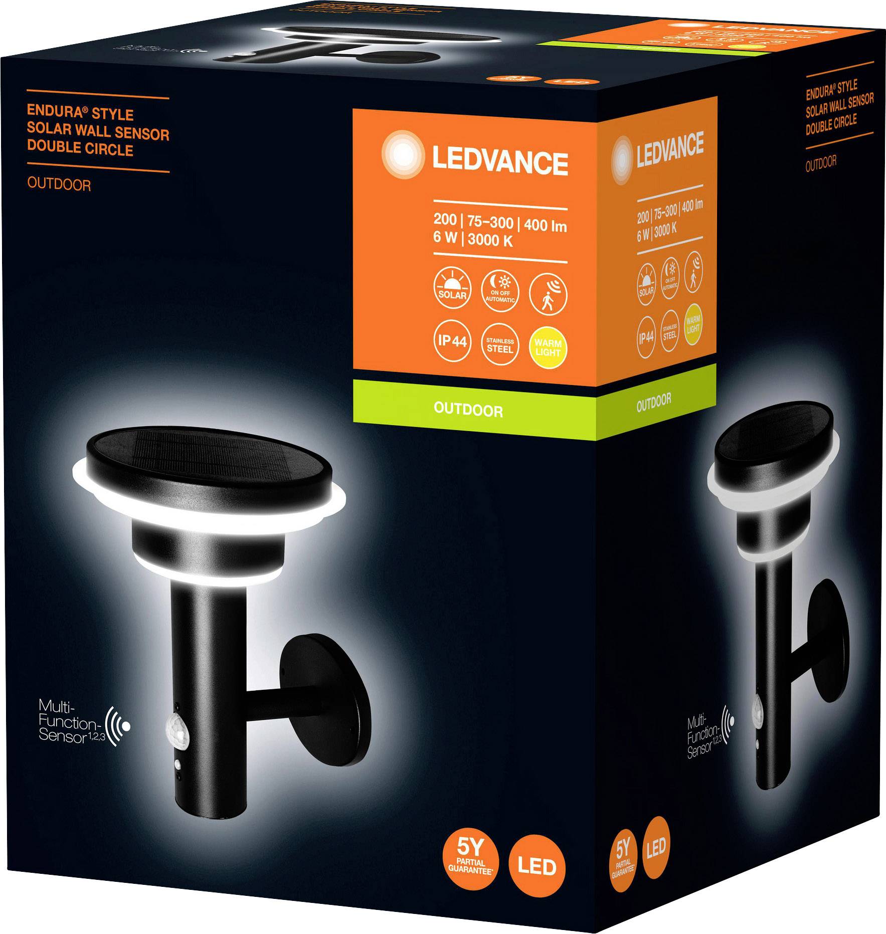 LEDVANCE ENDURA STYLE SOL WALL2CIRCLE6WBK LEDV 4058075392724 Solar-Außenwandleuchte mit Bewegungsmelder 6 W Schwarz