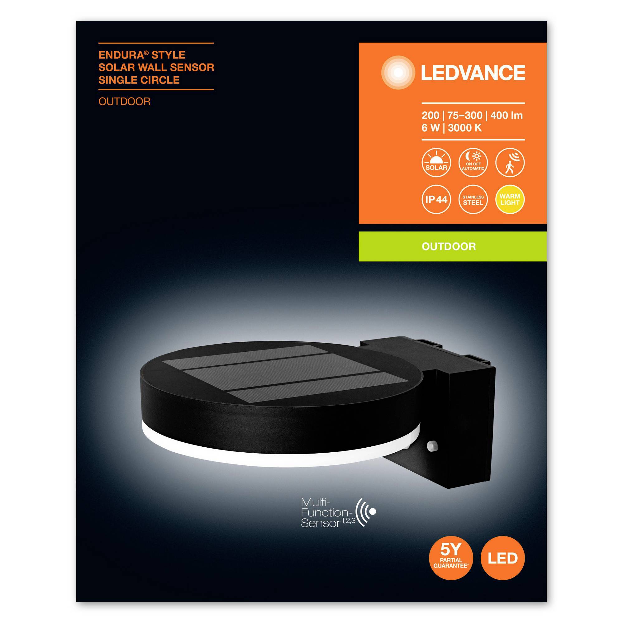 LEDVANCE ENDURA STYLE SOL WALLCIRCLE6WBK LEDV 4058075392762 Solar-Außenwandleuchte mit Bewegungsmelder 6 W Schwarz