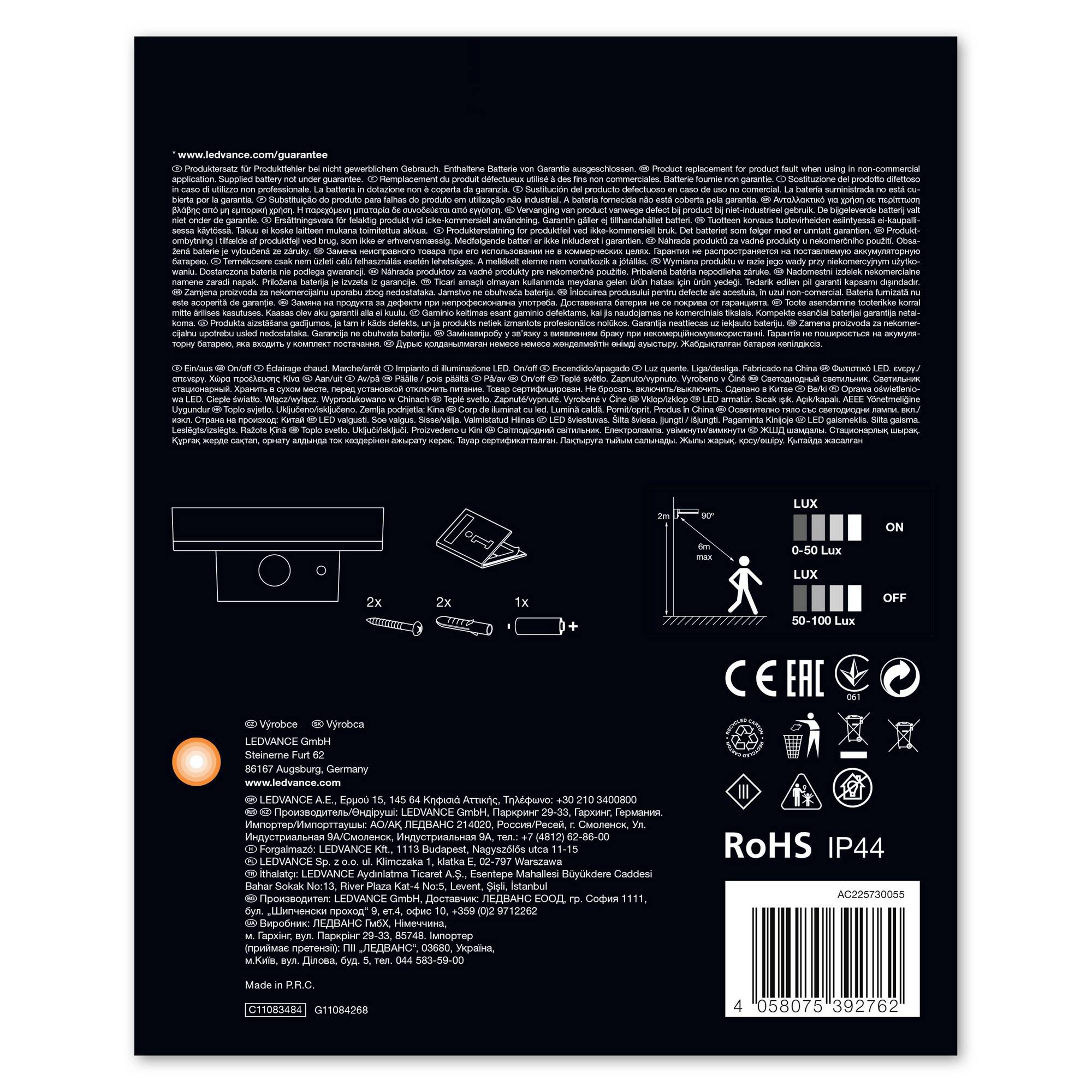 LEDVANCE ENDURA STYLE SOL WALLCIRCLE6WBK LEDV 4058075392762 Solar-Außenwandleuchte mit Bewegungsmelder 6 W Schwarz