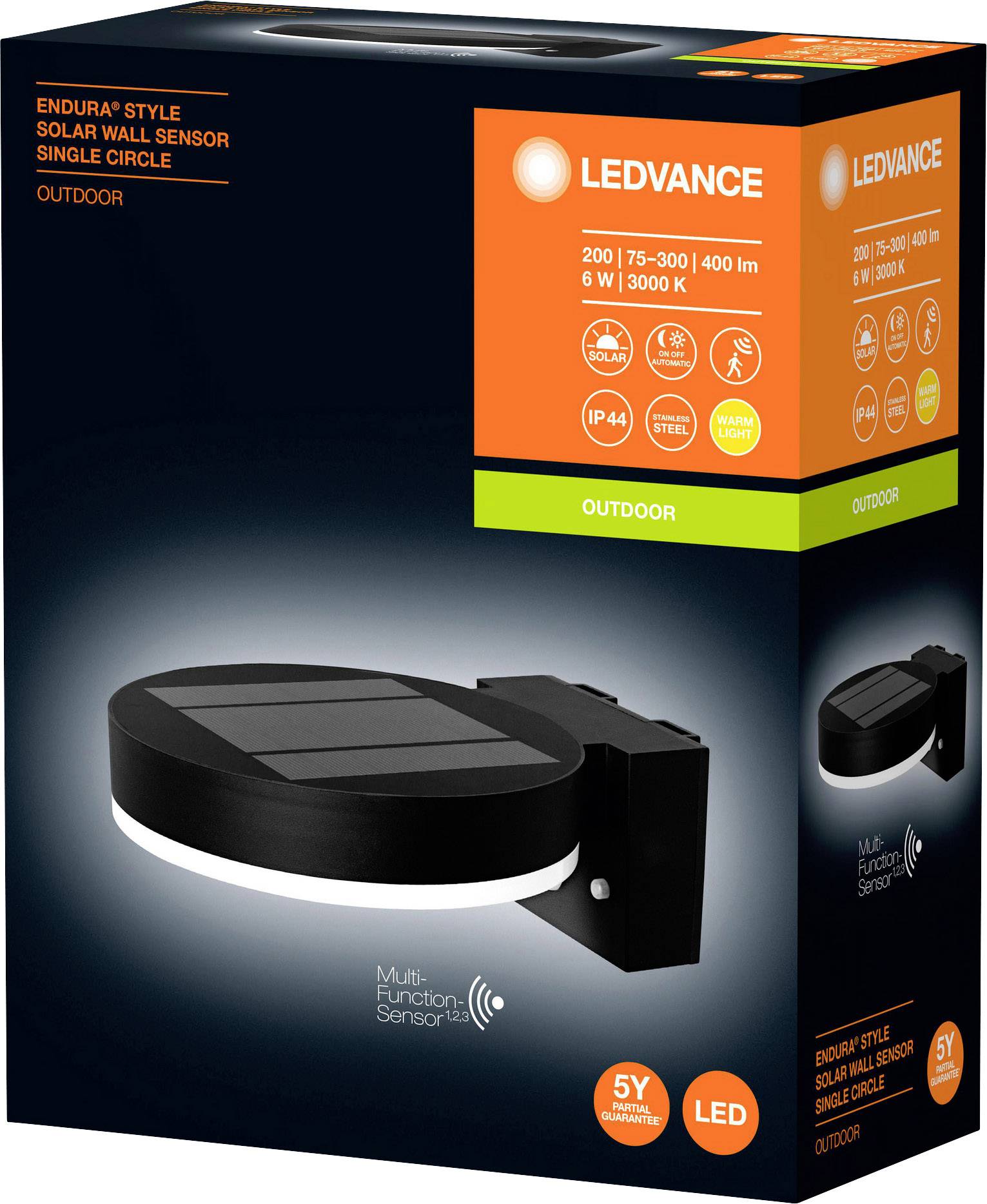 LEDVANCE ENDURA STYLE SOL WALLCIRCLE6WBK LEDV 4058075392762 Solar-Außenwandleuchte mit Bewegungsmelder 6 W Schwarz