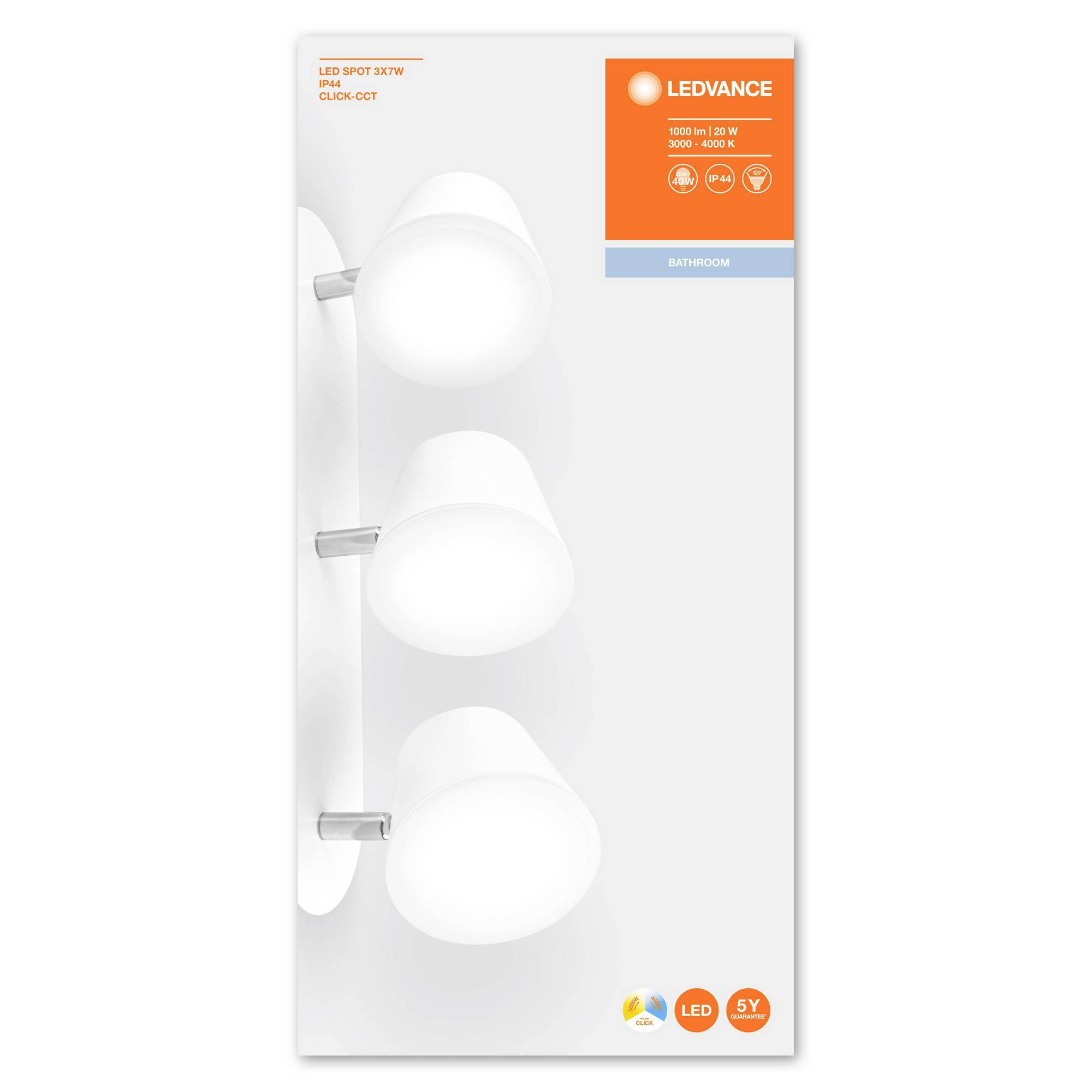 LEDVANCE 4058075399594 LED SPOT 3X7W IP44 930-940CLICK-CCTLEDV LED-Deckenleuchte 20 W Weiß