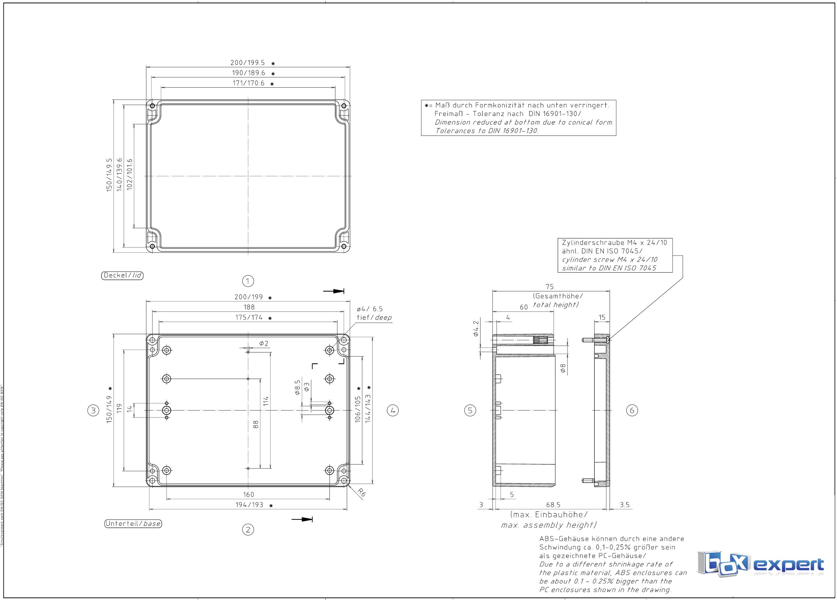 Boxexpert BXPBABS20015075-E01 Installations-Gehäuse 200 x 150 x 75 ABS Schiefergrau (RAL 7015) 1St.