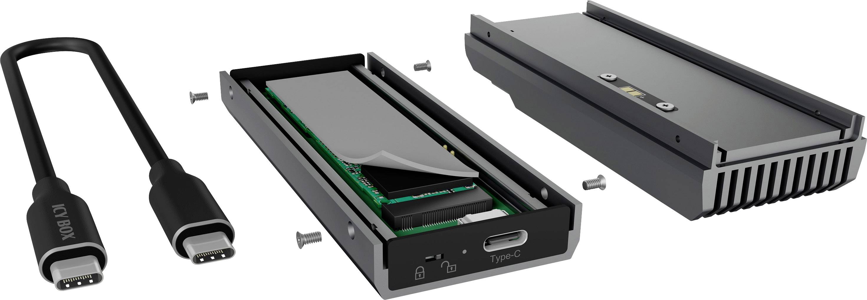 ICY BOX 60792 M.2-Festplatten-Gehäuse M.2 PCIe NVMe SSD USB-C® USB 3.2 (Gen 2), M.2 NVMe PCIe 3.0 x4