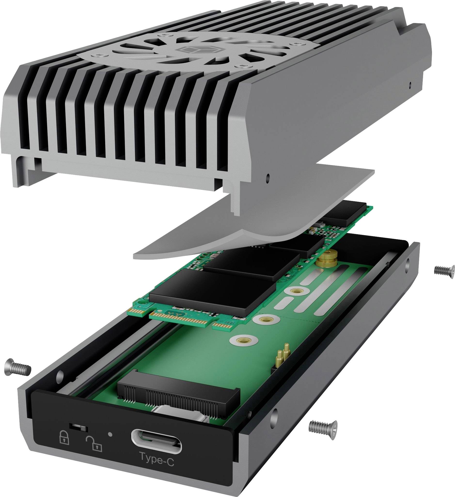 ICY BOX 60792 M.2-Festplatten-Gehäuse M.2 PCIe NVMe SSD USB-C® USB 3.2 (Gen 2), M.2 NVMe PCIe 3.0 x4