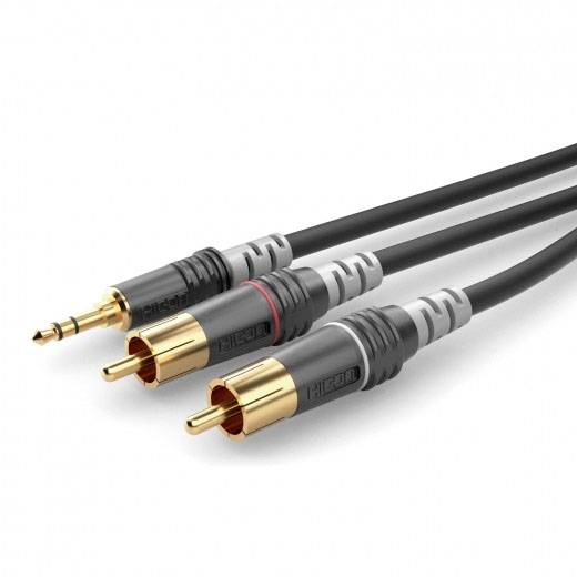 Sommer Cable HBA-3SC2-0090 Klinke / Cinch Audio Anschlusskabel [2x Cinch-Stecker - 1x Klinkenstecker 3.5 mm] 0.90m Schwarz