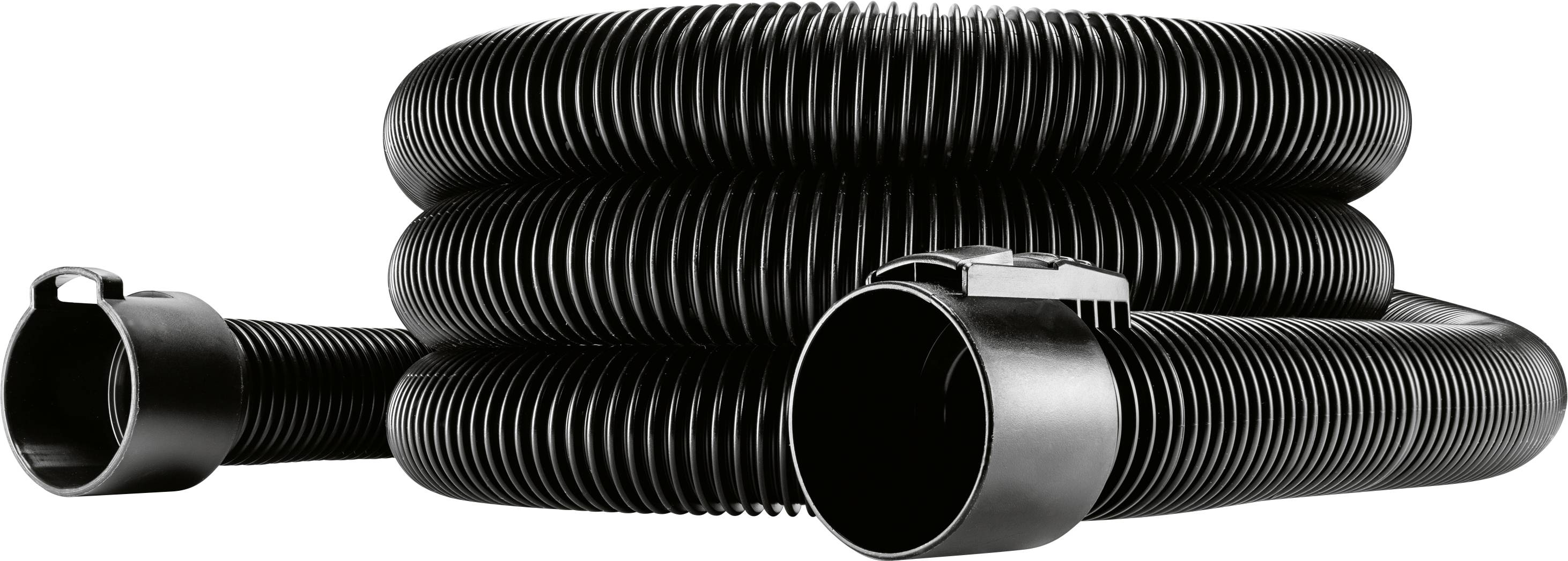 Ein schwarzer, flexibler Wellrohrschlauch, aufgerollt für Lagerung oder Transport. Geeignet für LV-Niederspannungsleitungen.