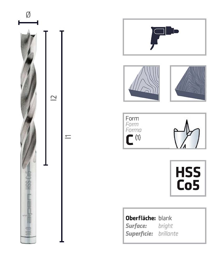 Alpen 0063300300100 Holz-Spiralbohrer 3mm Gesamtlänge 61mm 1St.