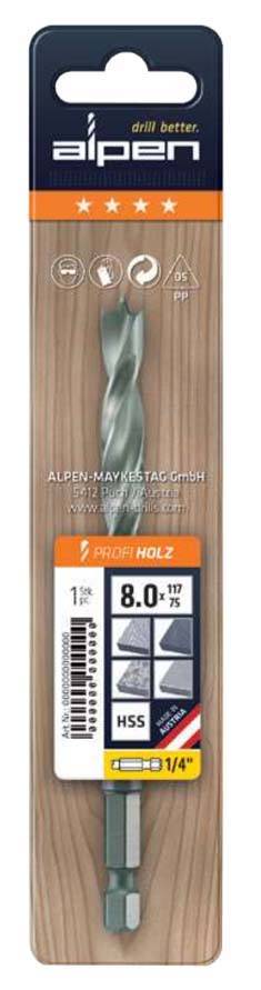 Alpen 0062200300100 Holz-Spiralbohrer 3mm Gesamtlänge 74mm 1/4" (6.3 mm) Außenvierkant 1St.