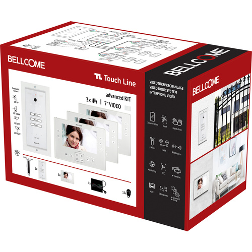 Bellcome Advanced 7" Video-Kit 3 Familie Video-Türsprechanlage Kabelgebunden Komplett-Set 20teilig Weiß