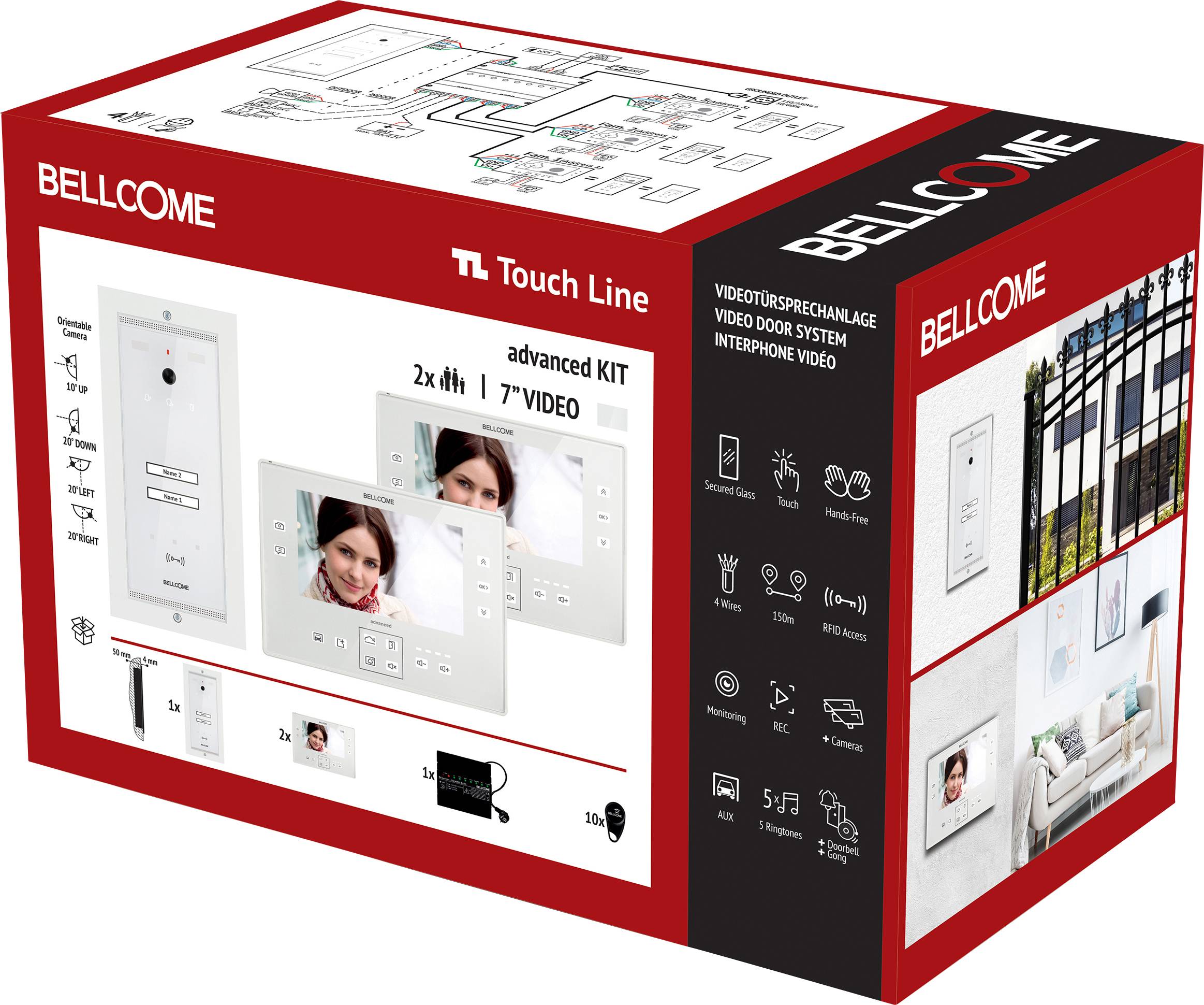 Bellcome Advanced 7" Video-Kit 2 Familie Video-Türsprechanlage Kabelgebunden Komplett-Set 14teilig Weiß
