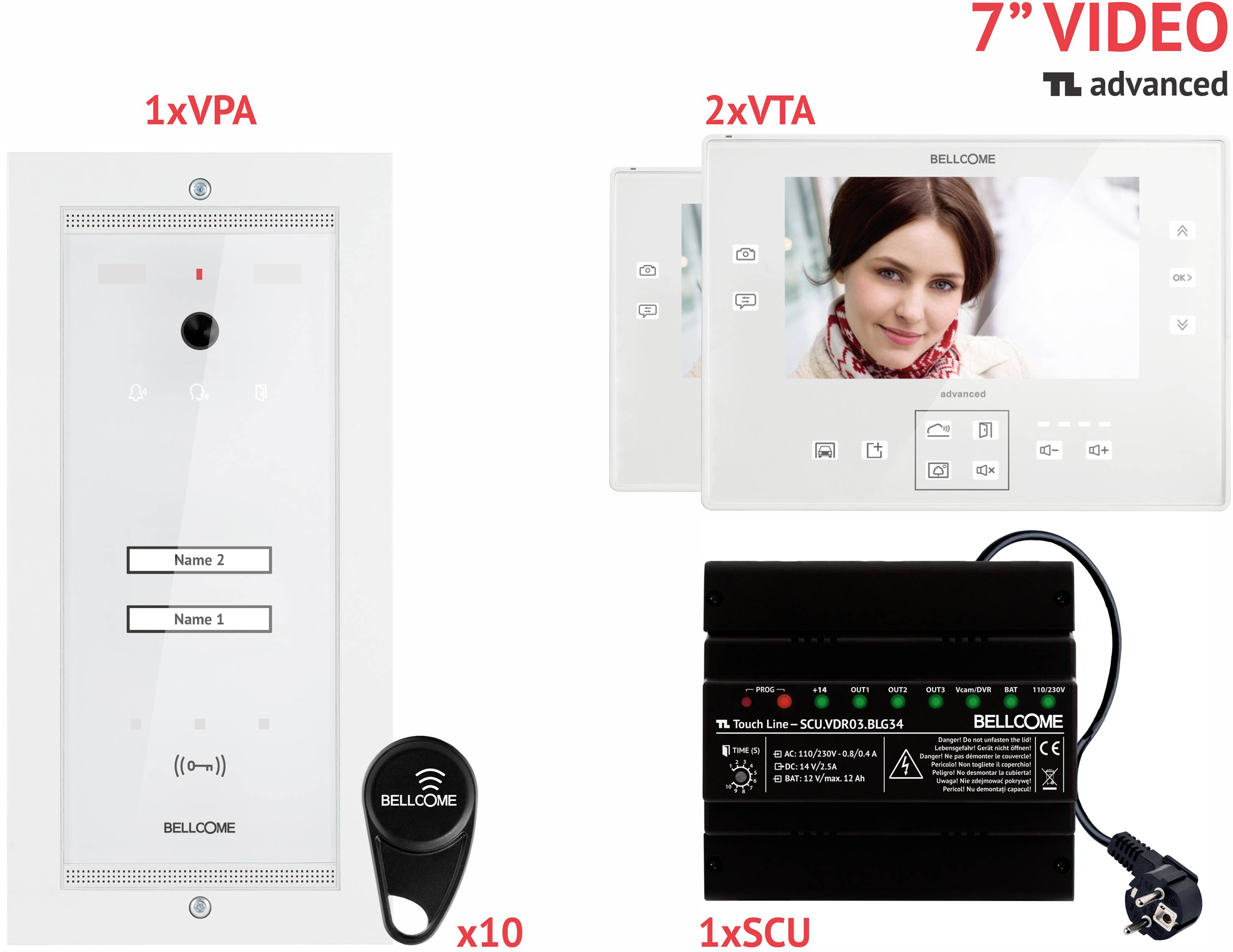 Bellcome Advanced 7" Video-Kit 2 Familie Video-Türsprechanlage Kabelgebunden Komplett-Set 14teilig Weiß