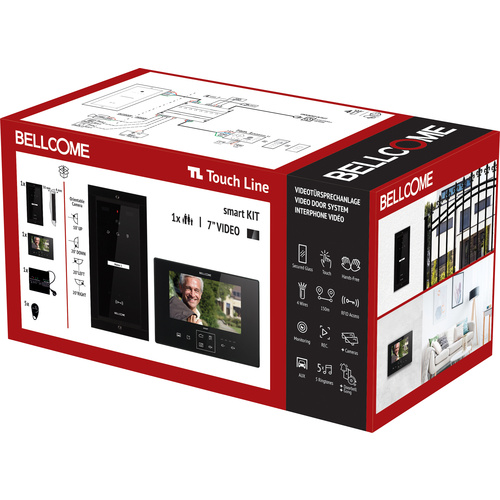 Bellcome Smart 7" Video-Kit 1 Familie Video-Türsprechanlage Kabelgebunden Komplett-Set 8teilig Schwarz