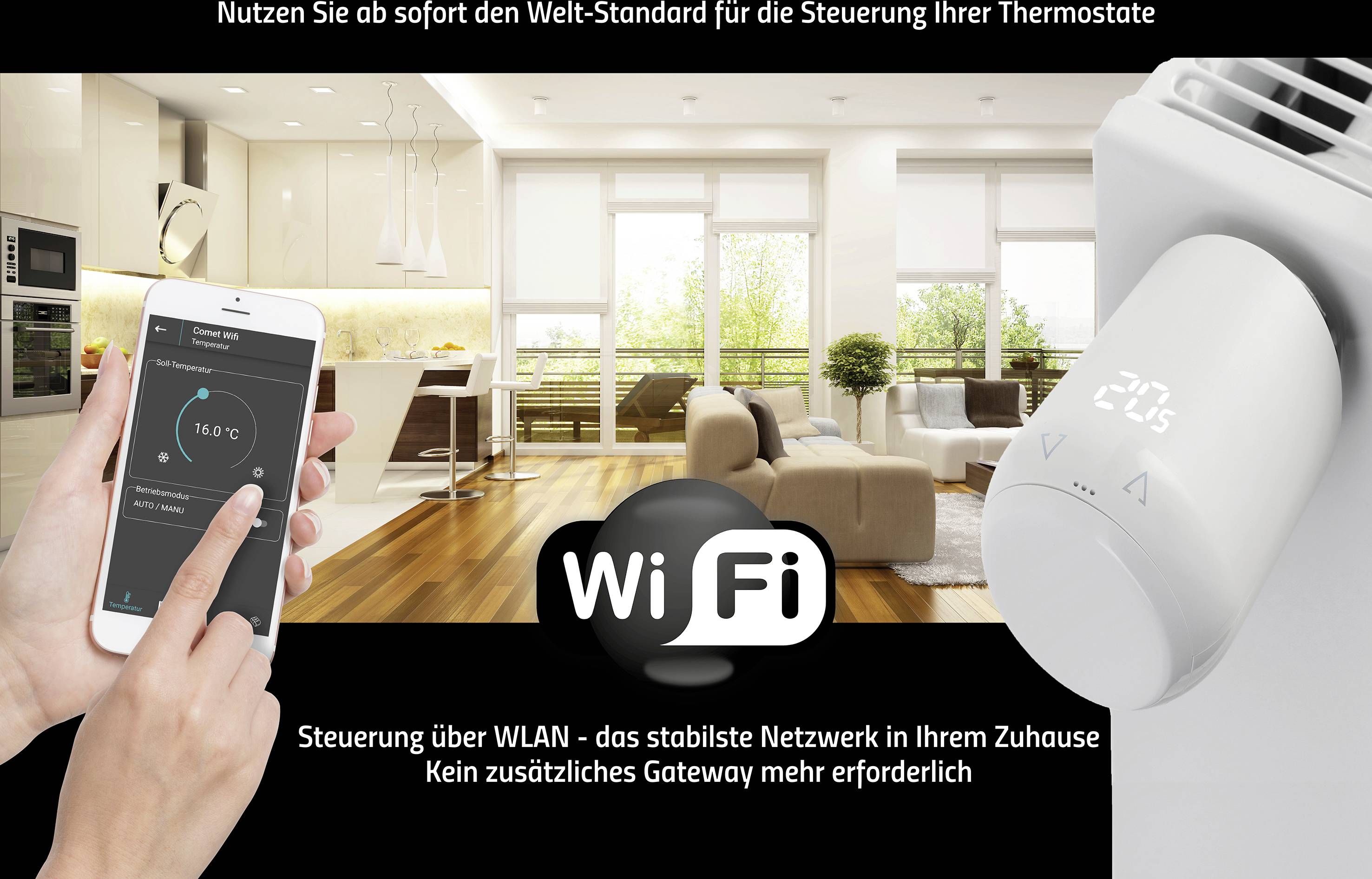 Eurotronic 700223 Comet WiFi Funk-Heizkörperthermostat-Set elektronisch 2er Set