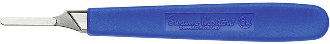 Blauer Griff eines Schabers mit metallischer Klinge, mit der Aufschrift 'Sensor Master'.