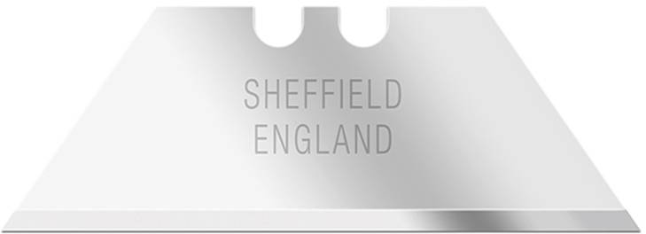 Metallische Rasierklinge mit der Aufschrift 'Sheffield England'.