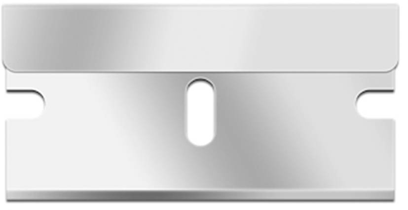 Ein silbernes Rasierklingenblatt, von oben betrachtet.