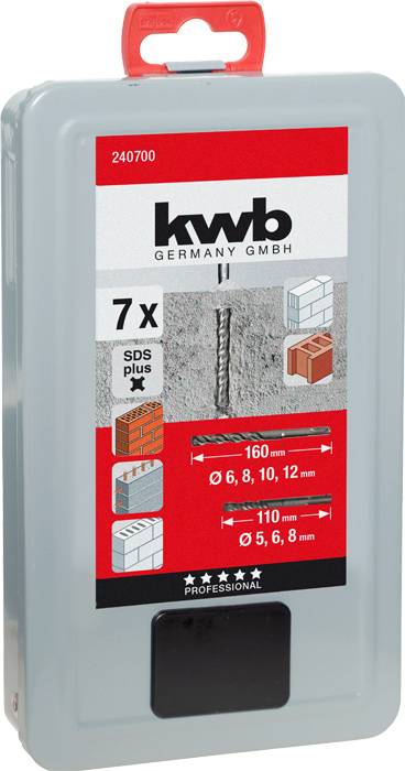 Bohrer-Satz von 'kwb Germany GmbH', 7 Stück, geeignet für Beton, Ziegel, inklusive Größen: 6, 8, 10, 12 mm, SDS-Plus-Aufnahme.