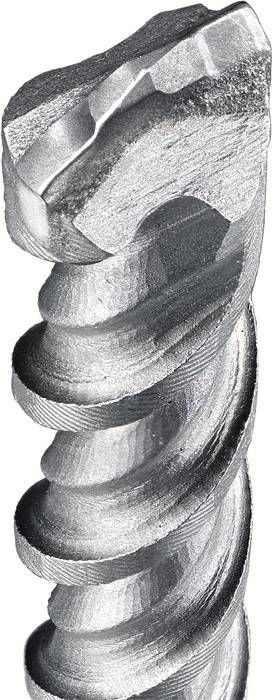 Nahaufnahme eines metallischen Bohrers mit spiralförmigen Rillen, zeigt Details der Spitze und Struktur des Werkzeugs.