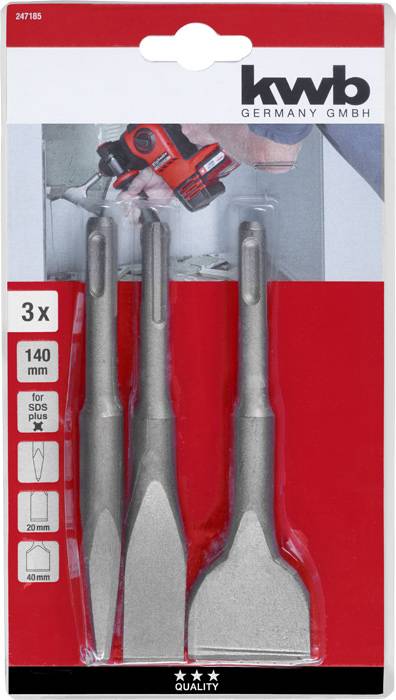 Kwb 247185 Meißel-Set 3teilig 40 mm, 20mm Gesamtlänge 140mm SDS-Plus 1St.