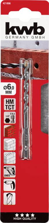 'kwb GERMANY GMBH', Bohrer, ⌀ 6 mm, zum Bohren in Beton, Stein, Fliesen, Hochwertige Qualität, Illustration von Anwendungen, 5-Sterne-Bewertung.