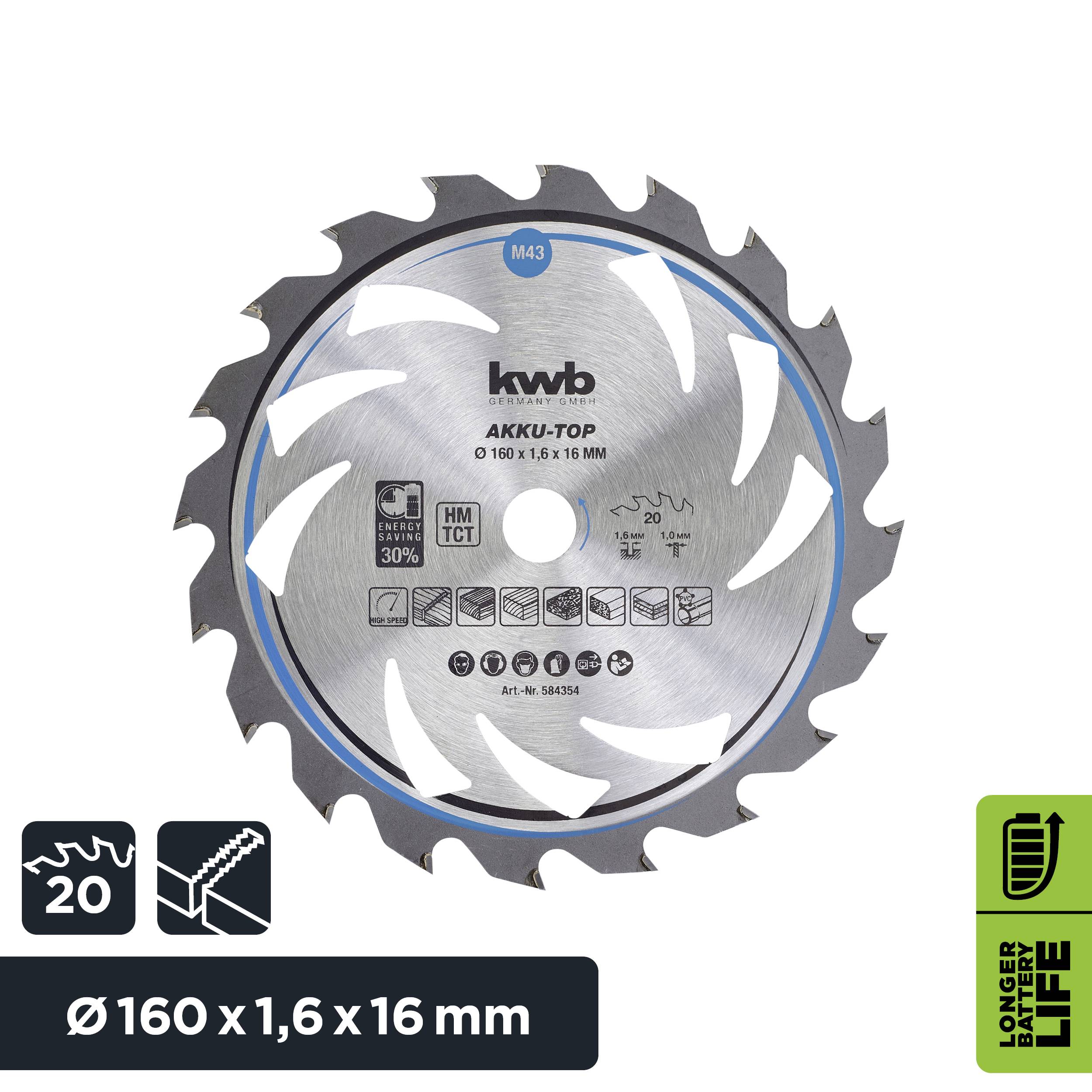 Kwb 584354 Hartmetall Kreissägeblatt 160 x 16 x 1mm Zähneanzahl: 20 1St.